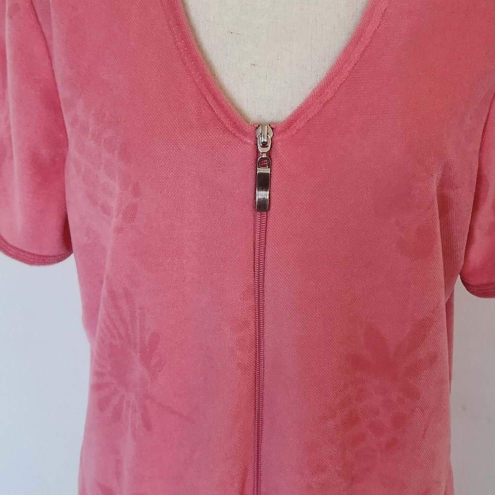 Coral Bay Intimates Short Sleeve Zip Front Terry Robe/Beach Cover Pockets Pink M - Picture 4 of 14